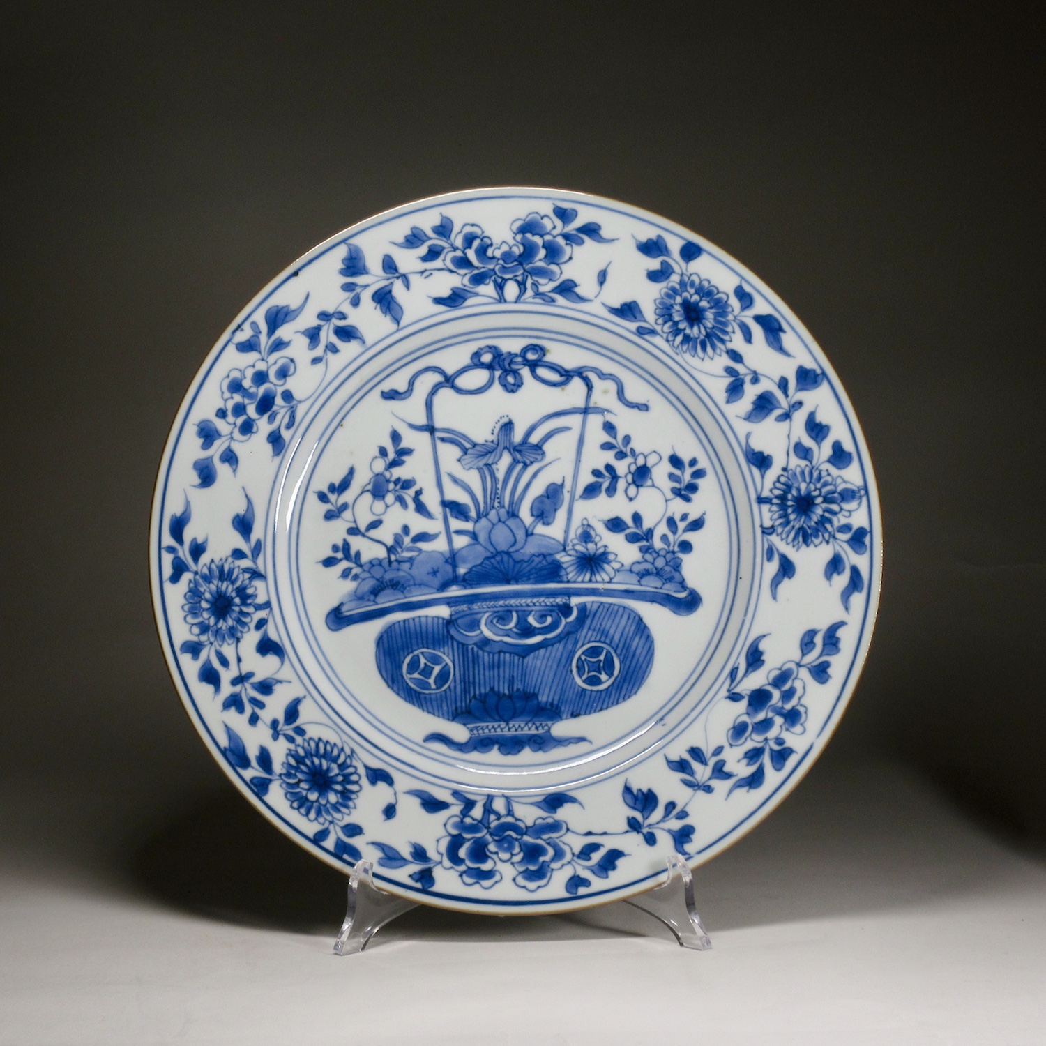 Blue white flowering vase dish AS30